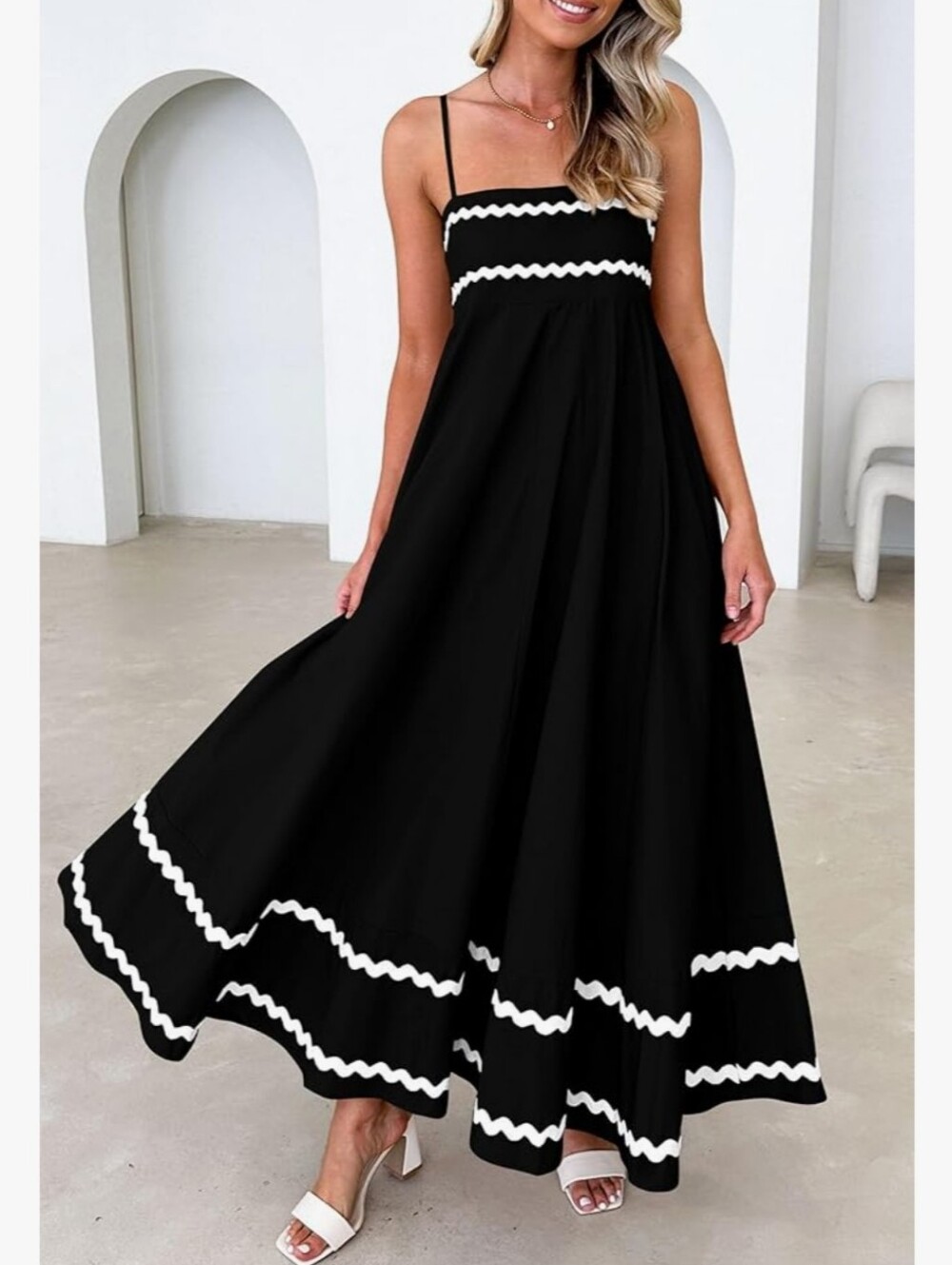 Black Spaghetti Strap Maxi Dress with White Trim